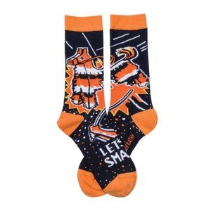 Crew Socks -  Orange & Black Let's Get Smashed Socks - Primitives by Kathy